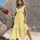Embroidered Square Neck Ruffle Hem Dress