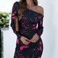 Printed Boat Neck Long Sleeve Dress