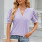 Eyelet Notched Puff Sleeve T-Shirt