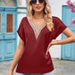 Full Size V-Neck Cuffed Blouse