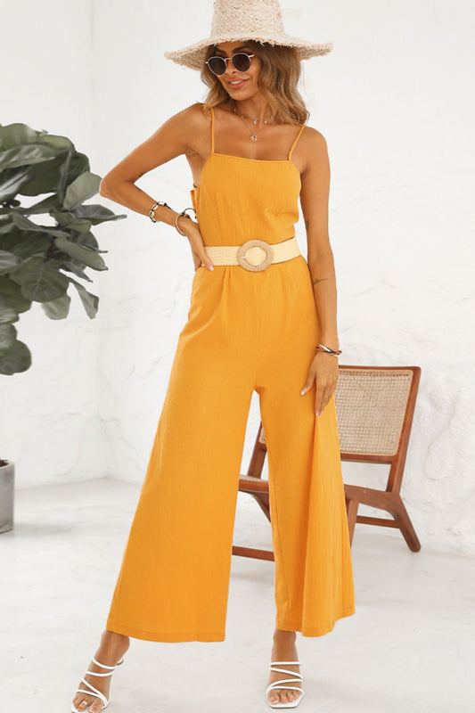 Full Size Cutout Spaghetti Strap Tie Back Wide Leg Jumpsuit