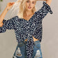 Tied Printed Button Up V-Neck Blouse