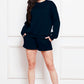 Comfy n' Cozy Round Neck Long Sleeve Sweatshirt and Drawstring Shorts Set