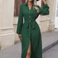 OhSoMidi Green Texture Tied Collared Neck Button Front Dress