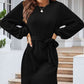 Round Neck Tie Front Long Sleeve Dress