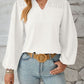 Ruched Swiss Dot Notched Balloon Sleeve T-Shirt