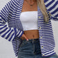 LakenLea Striped V-Neck Button-Down Cardigan