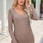 Mocha Brown Ribbed V-Neck Long Sleeve Blouse with Pocket