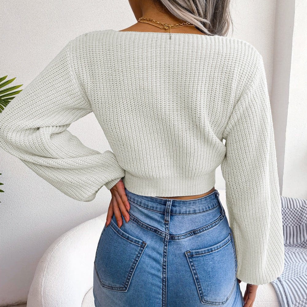 Malibu Dreams Tie-Front Rib-Knit Cropped Sweater