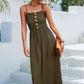 Decorative Button Spaghetti Strap Midi Dress