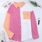 Women's Full Size Color Block Textured Drop Shoulder Shacket