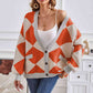 Geometric Lantern Sleeve Cardigan with Pockets