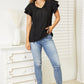 Double Take Black Full Size Eyelet Tie-Neck Flutter Sleeve Blouse