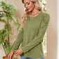 Buttoned Round Neck Puff Sleeve T-Shirt