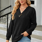 Decorative Button V-Neck Long Sleeve T-Shirt