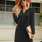 CozyWonders Full Size Notched Neck Cable-Knit Slit Sweater Dress