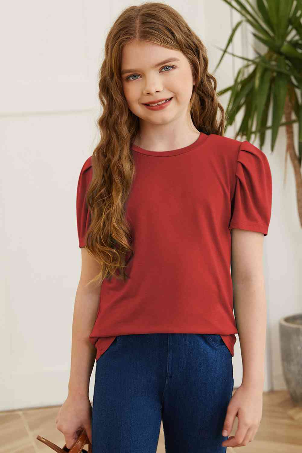 YOUTH GIRLS Round Neck Puff Sleeve T-Shirt SZ S-2XL