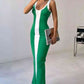 Mia Contrast Wide Strap Slit Midi Dress