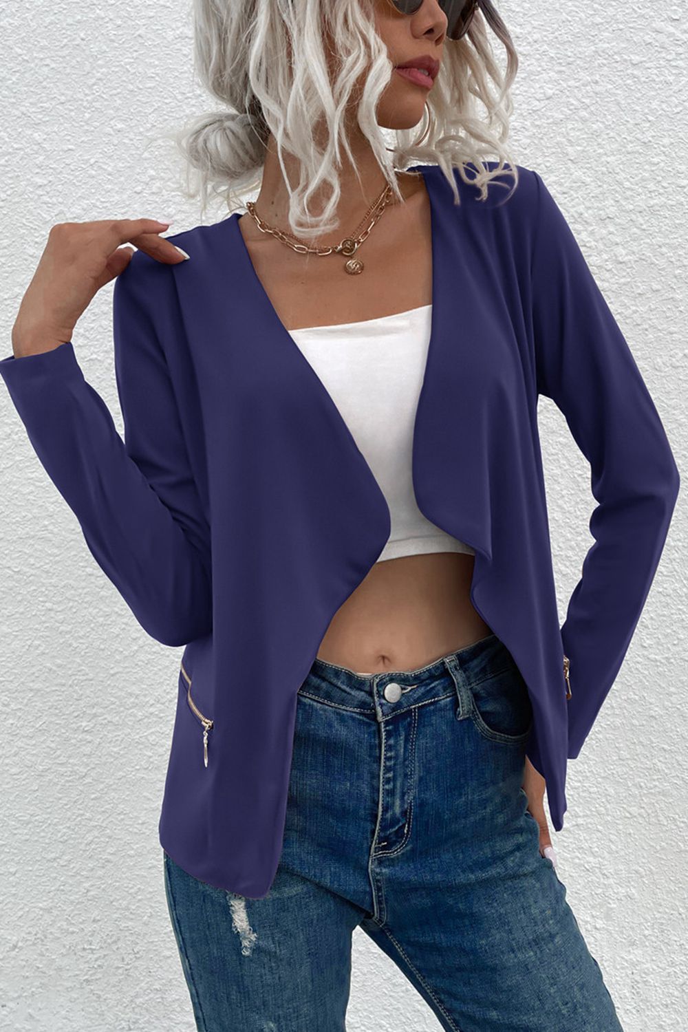 ZeldaMarie Open Front Zipper Pocket Cardigan