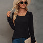 Full Size Heathered Square Neck Long Sleeve T-Shirt