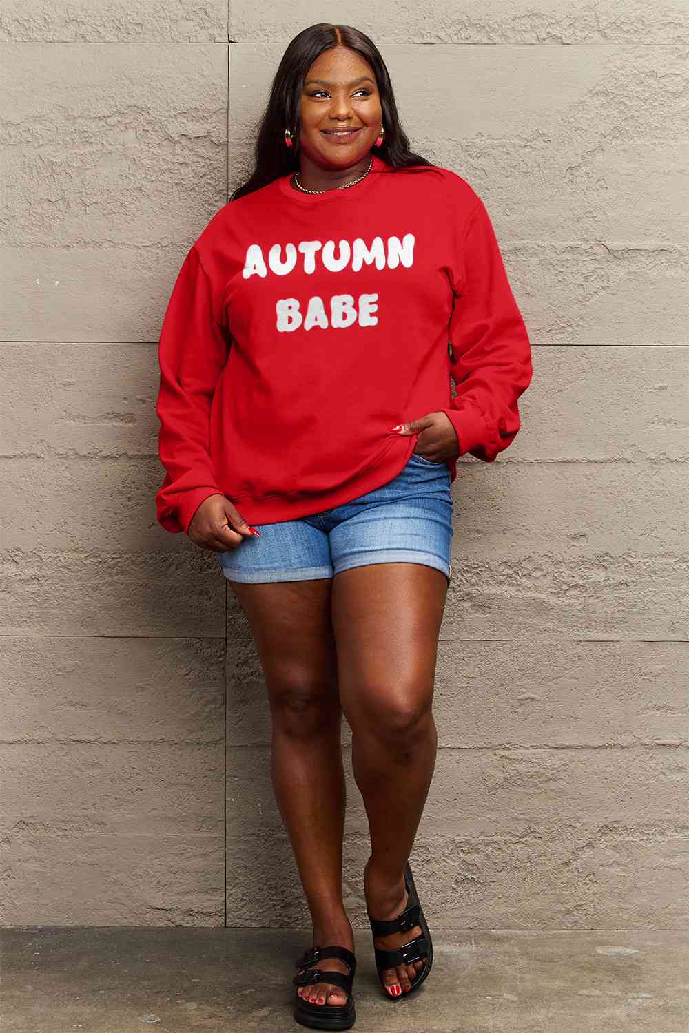 Simply Love SEASONAL Full Size AUTUMN BABE Graphic Sweatshirt