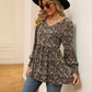 Full Size Printed V-Neck Lantern Sleeve Blouse