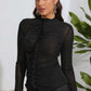 SoChic Ruched Mock Neck Long Sleeve Top in Black