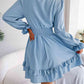 Tie Front Smocked Waist Flounce Sleeve Dress