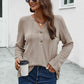 Buttoned Notched Neck Long Sleeve T-Shirt