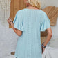 Eyelet Applique V-Neck Cap Sleeve T-Shirt