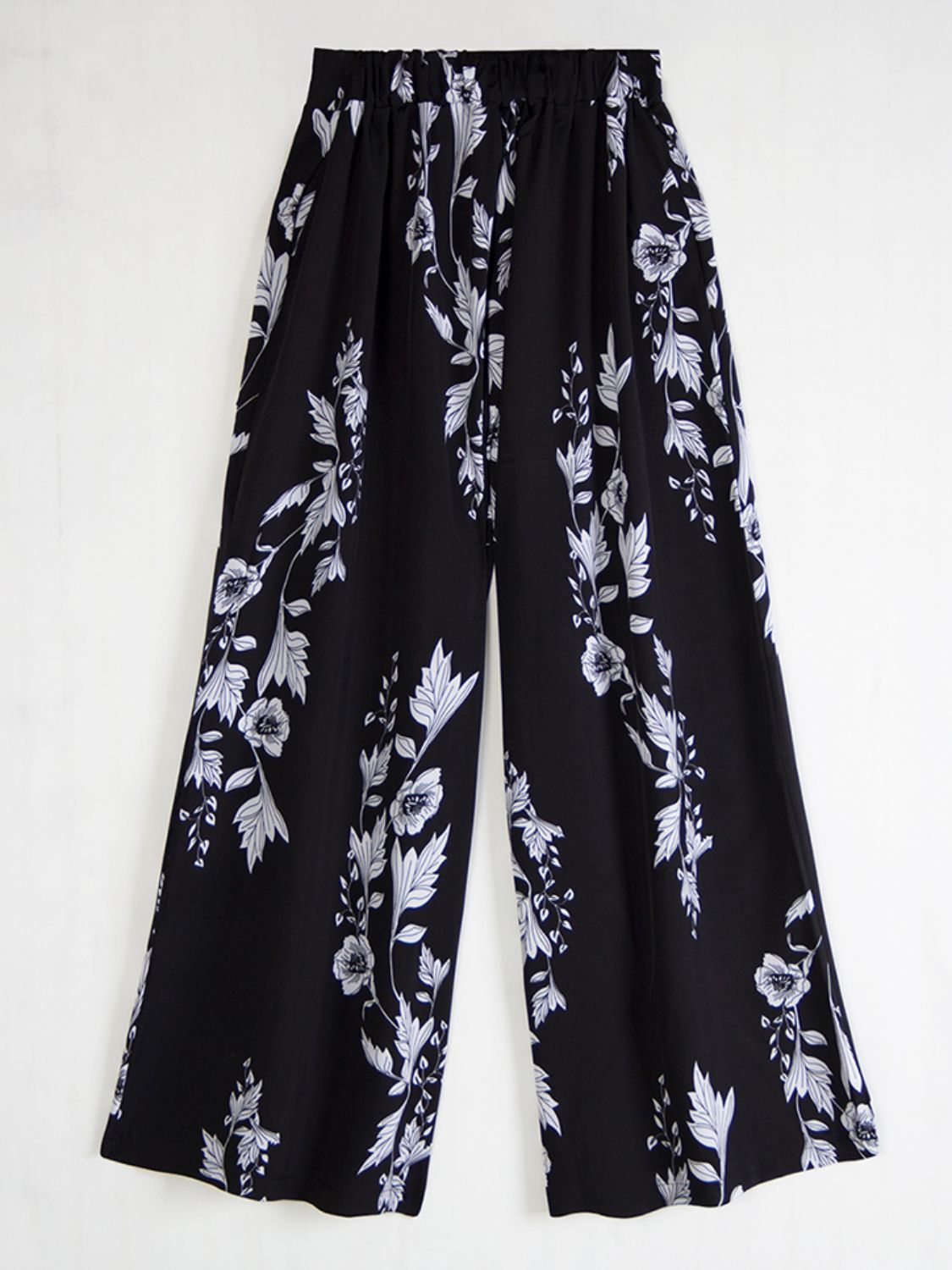 Women's Full Size Floral Elastic Waist Culottes