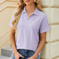 Pocketed Johnny Collar Short Sleeve Blouse