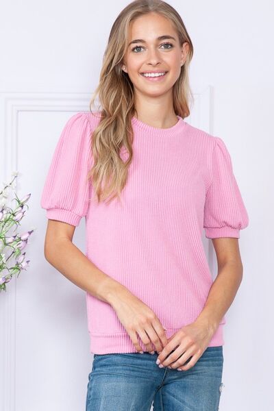 Reborn J Ribbed Round Neck Short Sleeve Top *