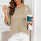 Rolled Round Neck Dropped Shoulder Slit Sweater