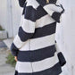 White Striped Open Front Hooded Cardigan