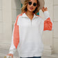 Two-Tone Collared Neck Dropped Shoulder Knit Top