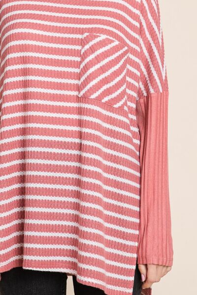 Culture Code Oversize Striped Round Neck Long Sleeve Slit T-Shirt