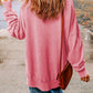 Malibu Dreams Full Size Dropped Shoulder Round Neck Long Sleeve Blouse
