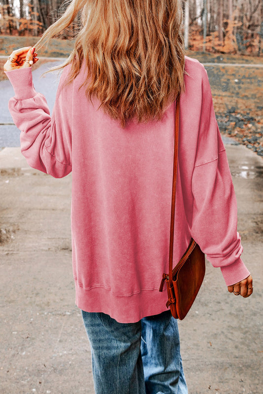 Malibu Dreams Full Size Dropped Shoulder Round Neck Long Sleeve Blouse