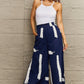 Navy Blue Printed Wide Leg Long Pants