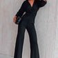 Black Twisted Plunge Three-Quarter Sleeve Jumpsuit