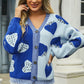 Sophia & Grace Printed V-Neck Button-Down Long Sleeve Cardigan