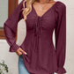 Malibu Dreams Beauteous Full Size Tie Front V-Neck Puff Sleeve Blouse
