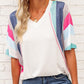 Rainbow Stripe Slit V-Neck Tee