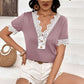 Lace Detail V-Neck Short Sleeve T-Shirt