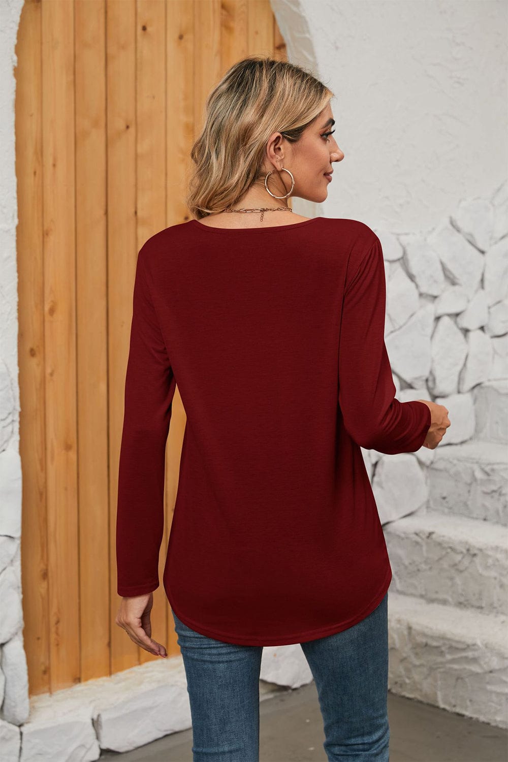 Full Size Square Neck Long Sleeve T-Shirt