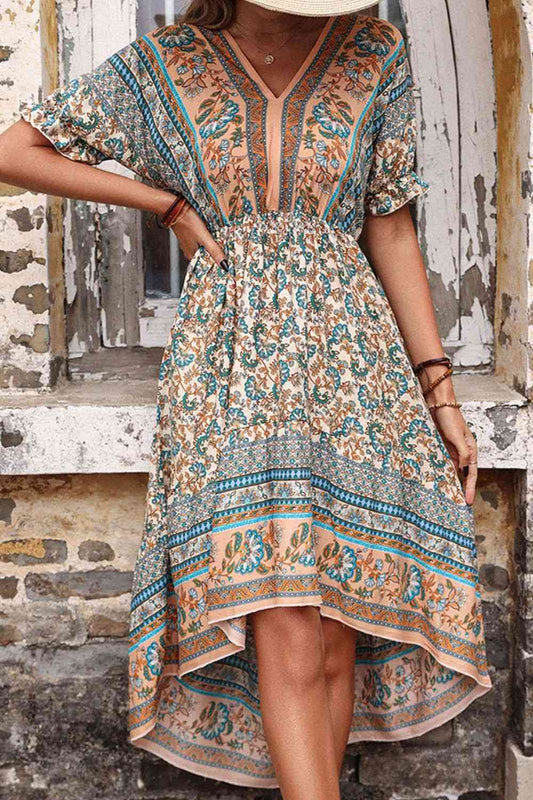 Full Size Bohemian High-Low Open Back Dress