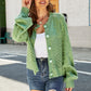 Openwork Pompom Puff Sleeve Cardigan