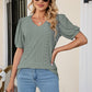 Full Size Eyelet Puff Sleeve V-Neck Top