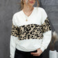 Chicie Leopard Drop Shoulder V-Neck Knit Top